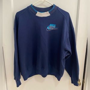 Vintage Men’s Medium Nike Crewneck - Navy Blue with Thick Blue & White Collar